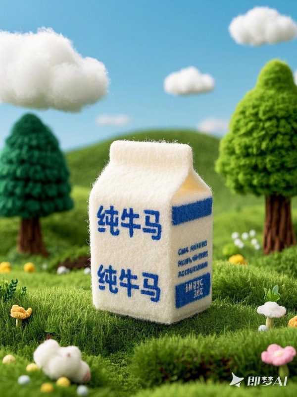 绒毛毛线白云草地材质微缩模型牛奶盒-即梦ai关键词描述咒语-Ai宇宙吧-