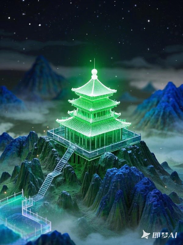 发光山庭院古代建筑楼阁 -即梦ai关键词描述咒语-Ai宇宙吧-