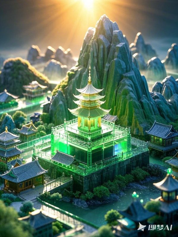 发光山庭院古代建筑楼阁 -即梦ai关键词描述咒语-Ai宇宙吧-