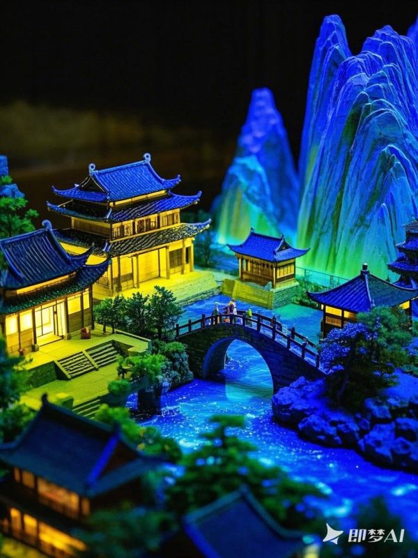 黄山庭院古代建筑楼阁楼宇山水沙盘模型 -即梦ai关键词描述咒语-Ai宇宙吧-