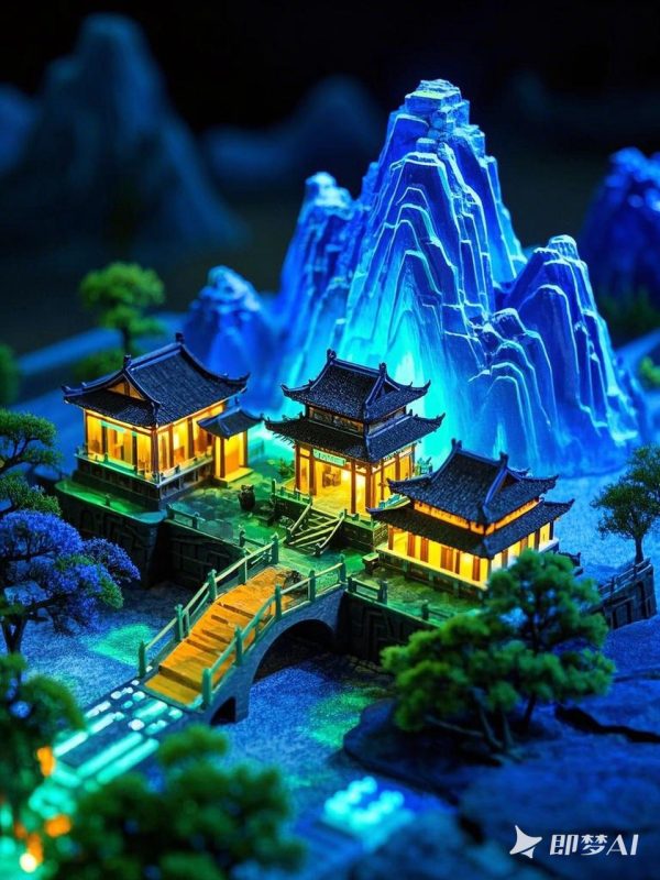 黄山庭院古代建筑楼阁楼宇山水沙盘模型 -即梦ai关键词描述咒语-Ai宇宙吧-