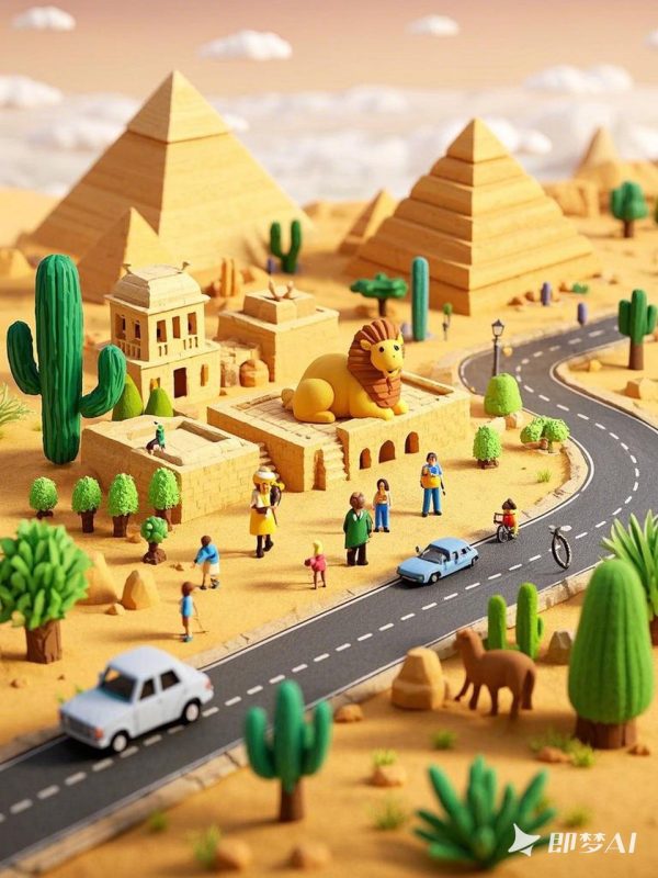 微景观沙漠埃及金字塔骆驼仙人掌沙盘模型 -即梦ai关键词描述咒语-Ai宇宙吧-