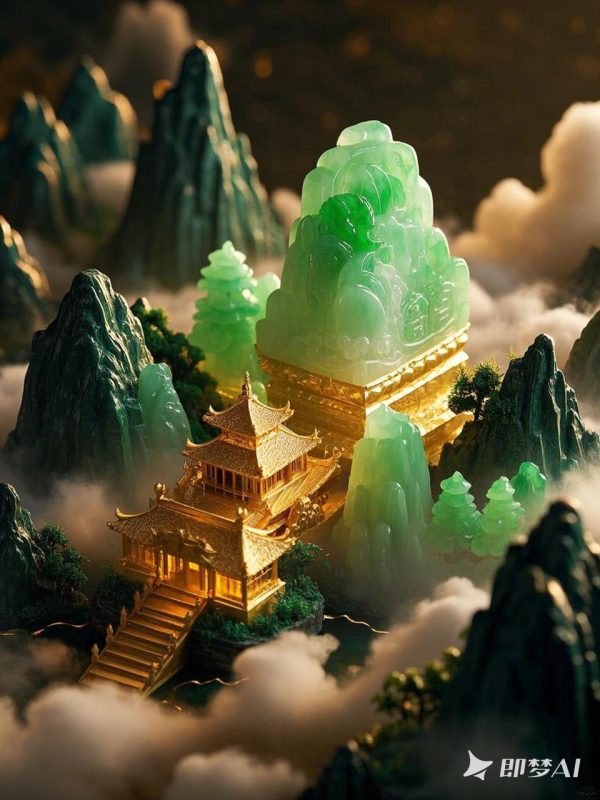 微景观古代建筑楼阁楼宇玉石沙盘模型 -即梦ai关键词描述咒语-Ai宇宙吧-