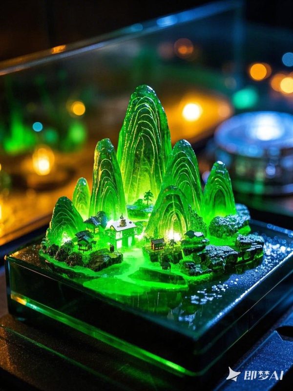 微景观古代建筑楼阁楼宇发光玉石沙盘模型 -即梦ai关键词描述咒语-Ai宇宙吧-