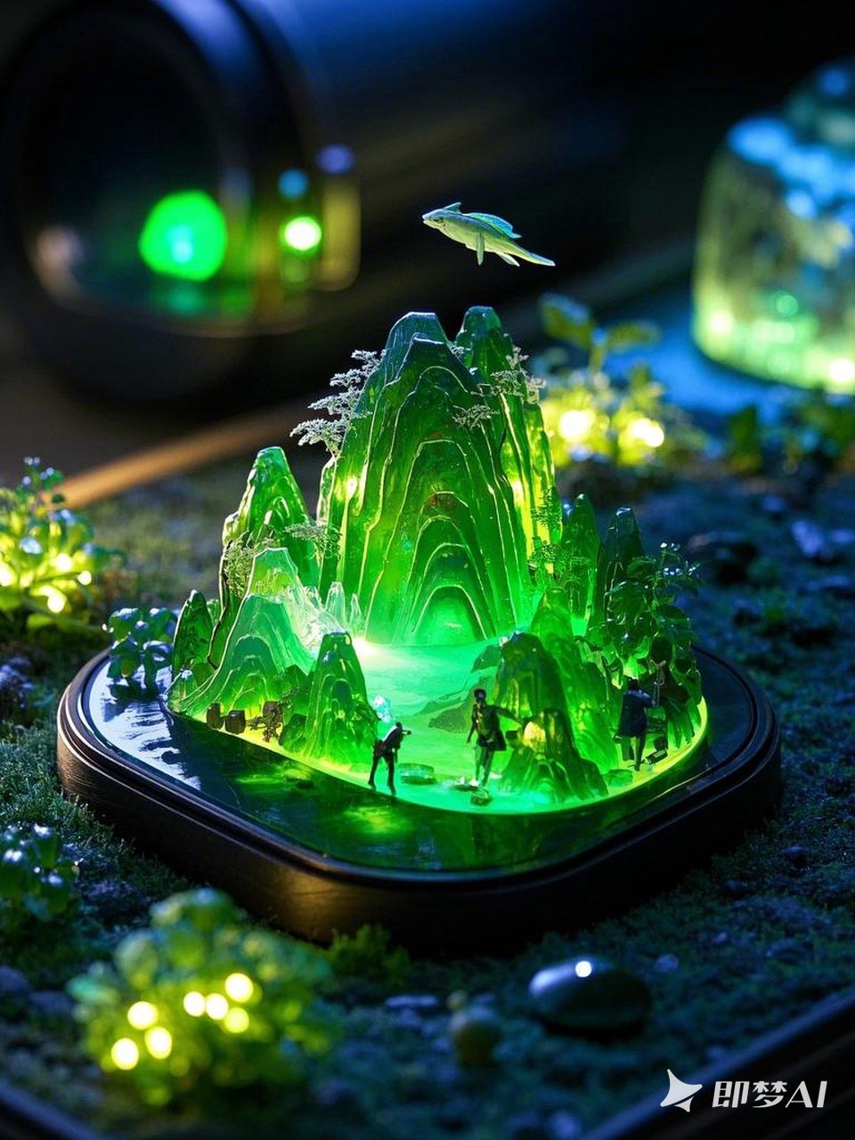 Midjourney - 微景观古代建筑楼阁楼宇发光玉石沙盘模型 -即梦ai关键词描述咒语 即梦Ai-Ai宇宙吧-