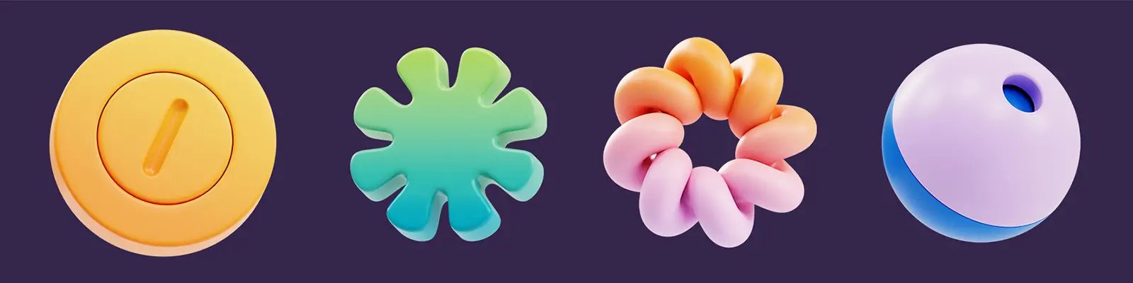 3D立体彩色渐变抽象艺术形状图形图标插图blender设计素材模版