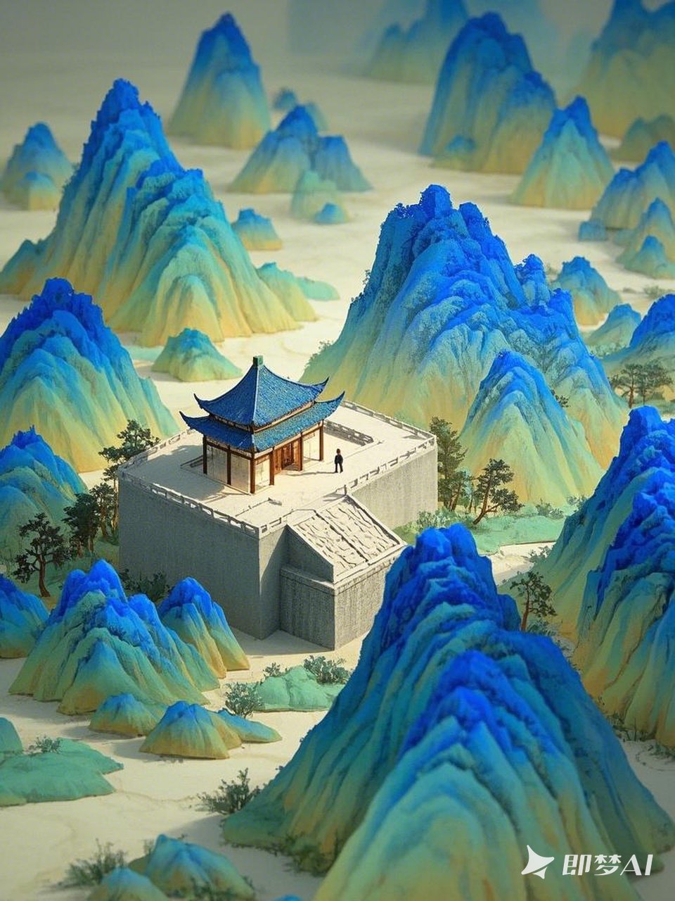 Midjourney - 极简主义立体山水风景微观世界水墨画摄影海报-即梦ai关键词描述咒语 即梦Ai-Ai宇宙吧-