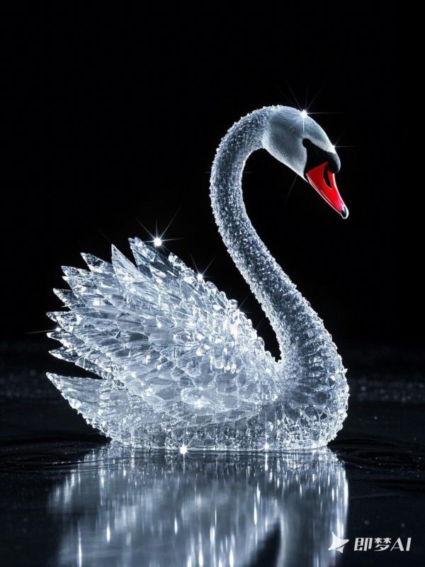 现代艺术美学透明玻璃水晶高雅白天鹅立体模型-即梦ai关键词描述咒语-Ai宇宙吧-