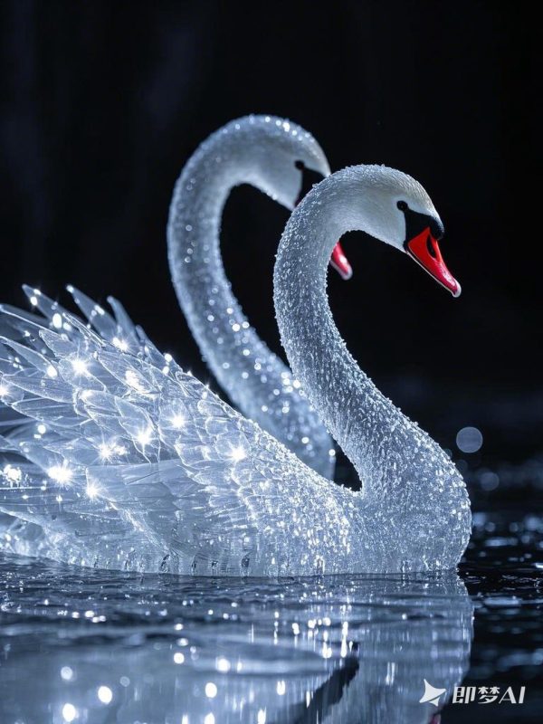 现代艺术美学透明玻璃水晶高雅白天鹅立体模型-即梦ai关键词描述咒语-Ai宇宙吧-