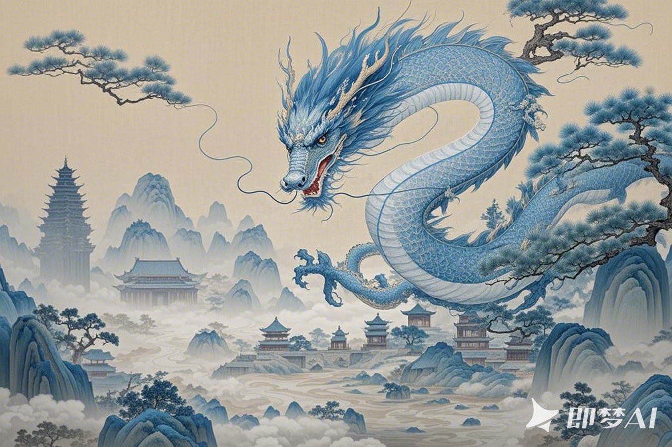 Midjourney - 中国风立体龙苏绣微缩景观摄影海报-即梦ai关键词描述咒语 即梦Ai-Ai宇宙吧-