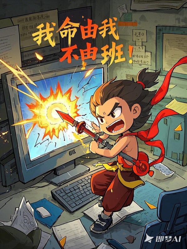 电影Q版魔童哪吒IP形象办公室海报-即梦ai关键词描述咒语-Ai宇宙吧-