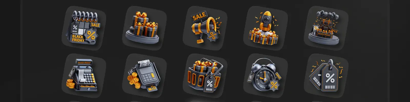 3D立体电商黑色星期五打折促销图标插图blender设计素材模型