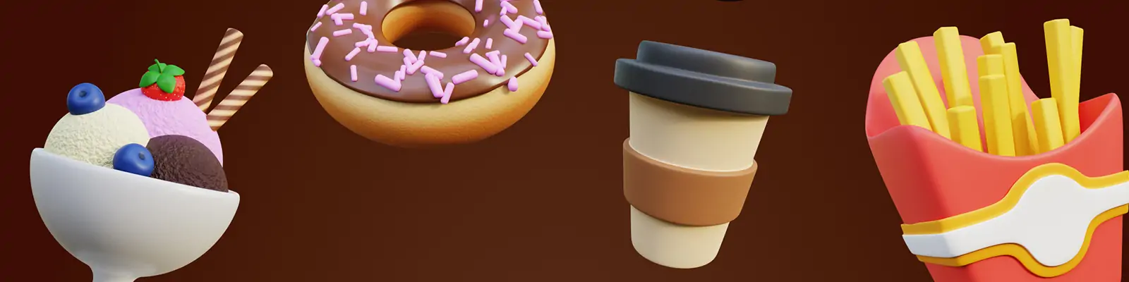 3D立体美食快餐甜品面包咖啡肉类图标插图blender设计素材模型