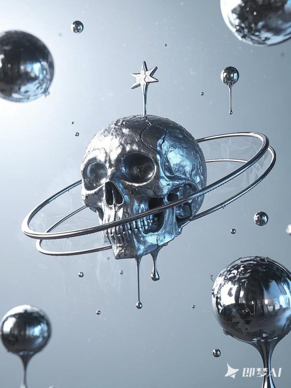 超现实主义酸性金属骷髅星球立体环绕空间海报-即梦ai关键词描述咒语-Ai宇宙吧-
