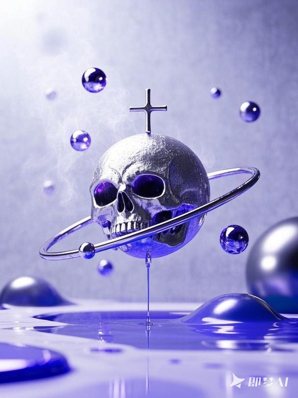 超现实主义紫色酸性金属骷髅星球立体环绕空间海报-即梦ai关键词描述咒语-Ai宇宙吧-