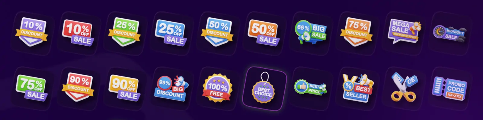 3D立体电商活动打折促销标签png图标插图obj设计素材模型