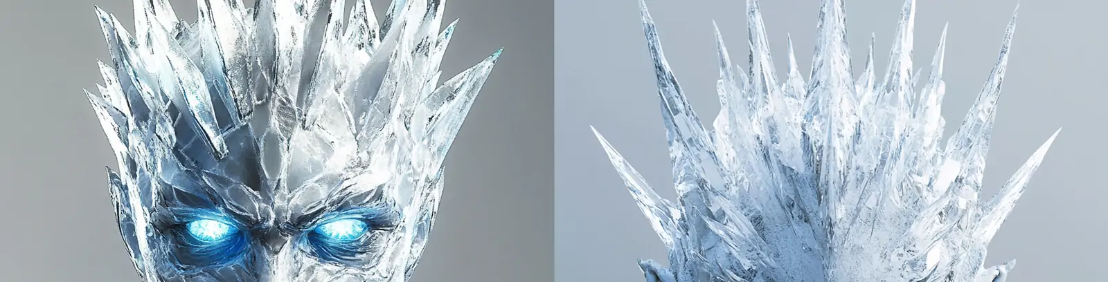 创意冰刺冰雕人类霜冻头像发光眼睛概念艺术摄影海报midjourney关键词咒语