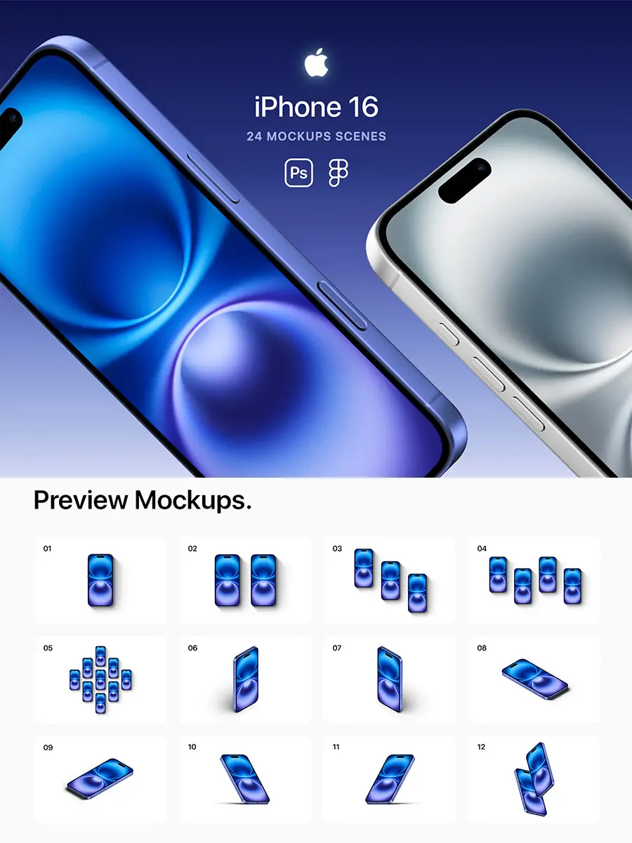 Midjourney - iPhone16移动手机UI效果展示样机贴图psd分层设计素材模版Mockup 甄选素材-Ai宇宙吧-