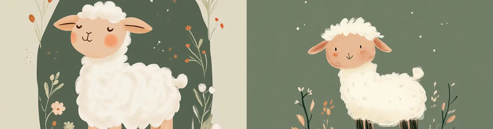 手绘可爱毛茸茸小羊羔民间艺术插图绘画midjourney关键词咒语