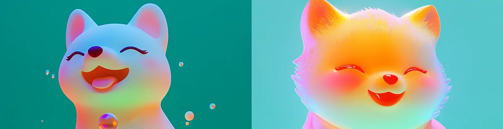 手绘彩色渐变可爱狗狗立体插图绘画海报midjourney关键词咒语