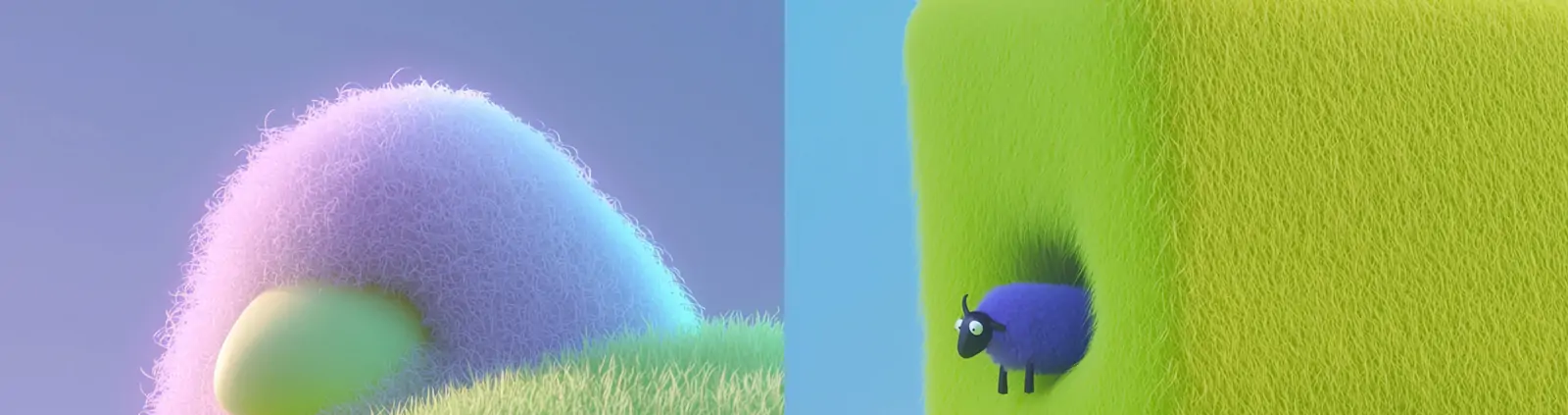 超现实主义绿色草原绵羊逼真立体羊毛毡风格海报midjourney关键词咒语