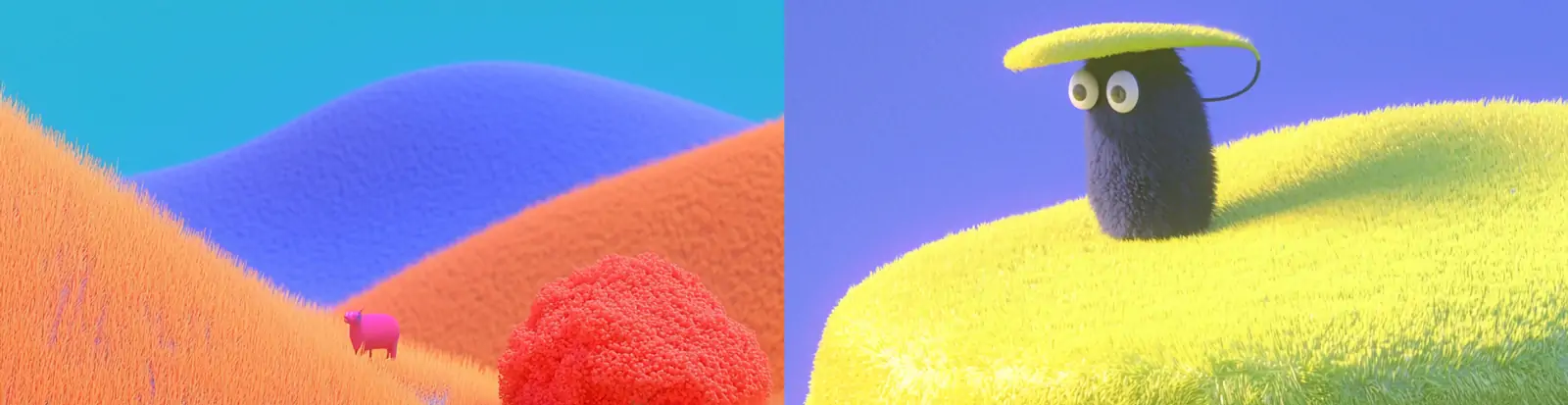 超现实主义彩色草原绵羊逼真立体羊毛毡风格场景海报midjourney关键词咒语