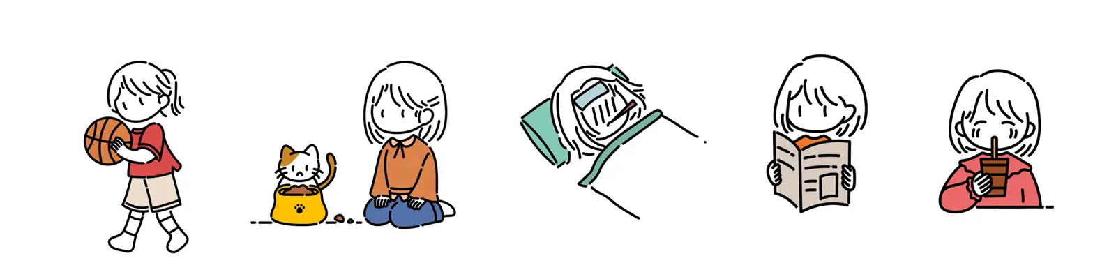 手绘极简主义彩色黑白线条女孩人物插图eps矢量设计素材模版lllustration