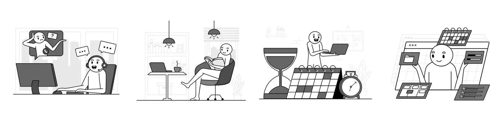 手绘商务自由职业者人物工作场景插图海报ai矢量设计素材模版lllustration