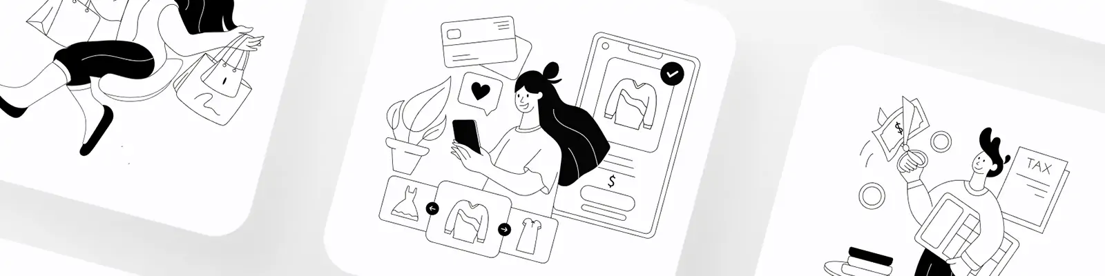 手绘卡通金融财务预算黑白线条线稿插图ai矢量设计素材模版lllustration