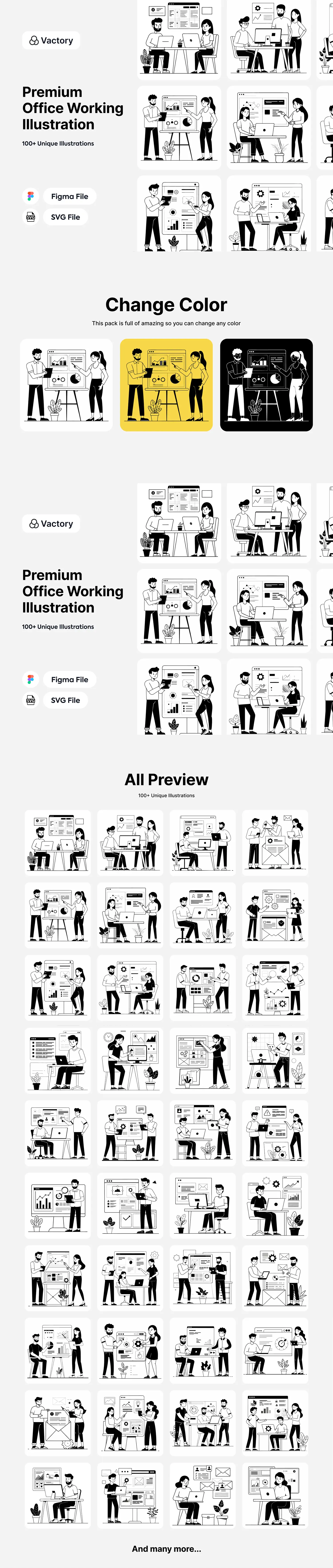 手绘卡通人物商务办公室工作团队合作线稿插图svg矢量设计素材模版lllustration