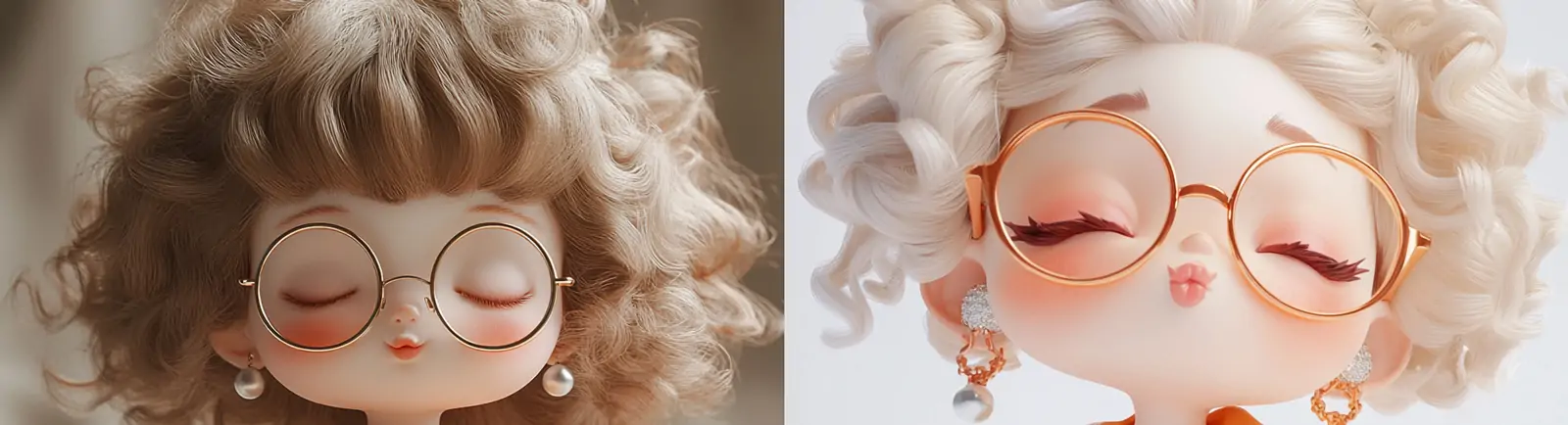 3D立体可爱卡通戴眼镜羊毛卷女孩形象人物插图海报midjourney关键词咒语