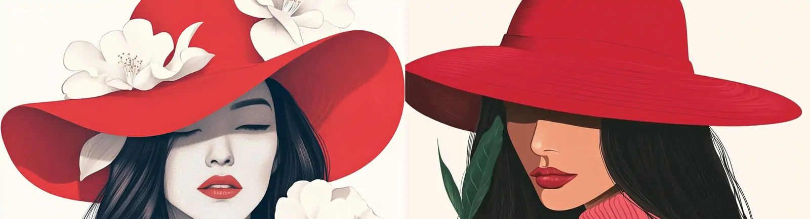 手绘红色帽子女孩鲜花艺术插图海报midjourney关键词咒语