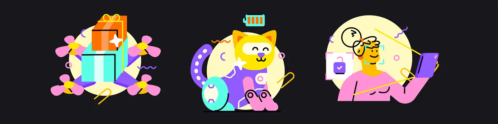 手绘卡通未来主义人工智能科技生活插图ai矢量设计素材模版lllustration