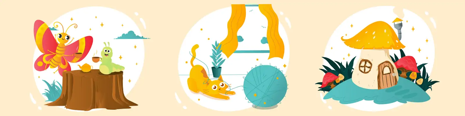 手绘儿童绘本故事书动物建筑绘画线稿插图ai矢量设计素材模版lllustration