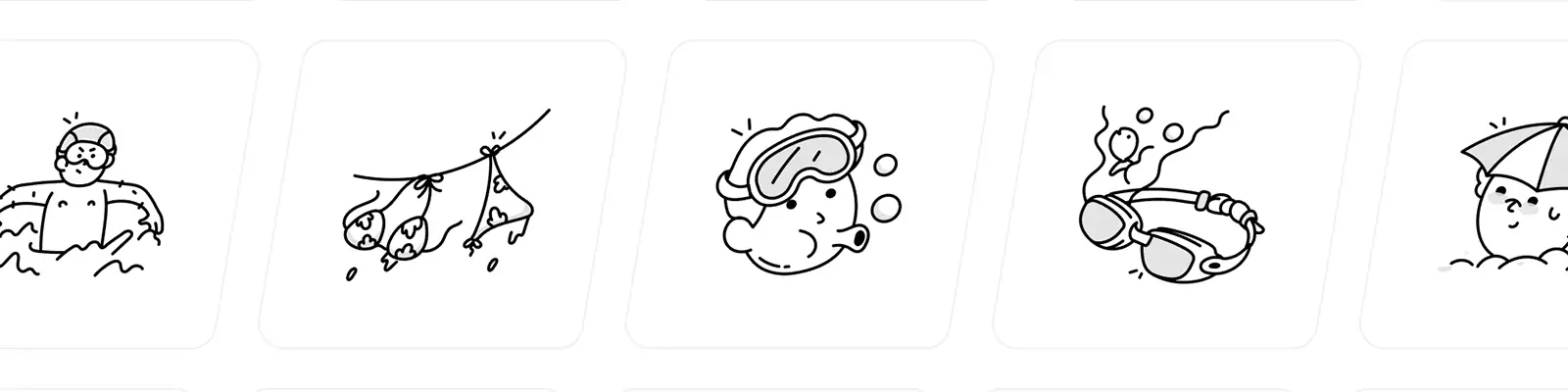 手绘趣味卡通人物表情吉祥物游泳线条涂鸦插图ai矢量素材模版lllustration