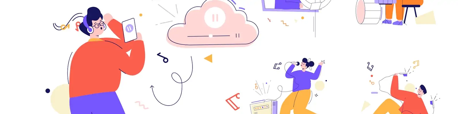 手绘卡通人物日常生活音乐摄影gif动画插图ai矢量设计素材模版lllustration