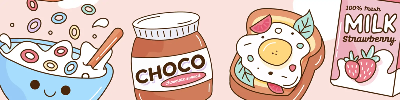 手绘可爱卡通营养早餐面包牛奶鸡蛋插图eps矢量设计素材模版lllustration