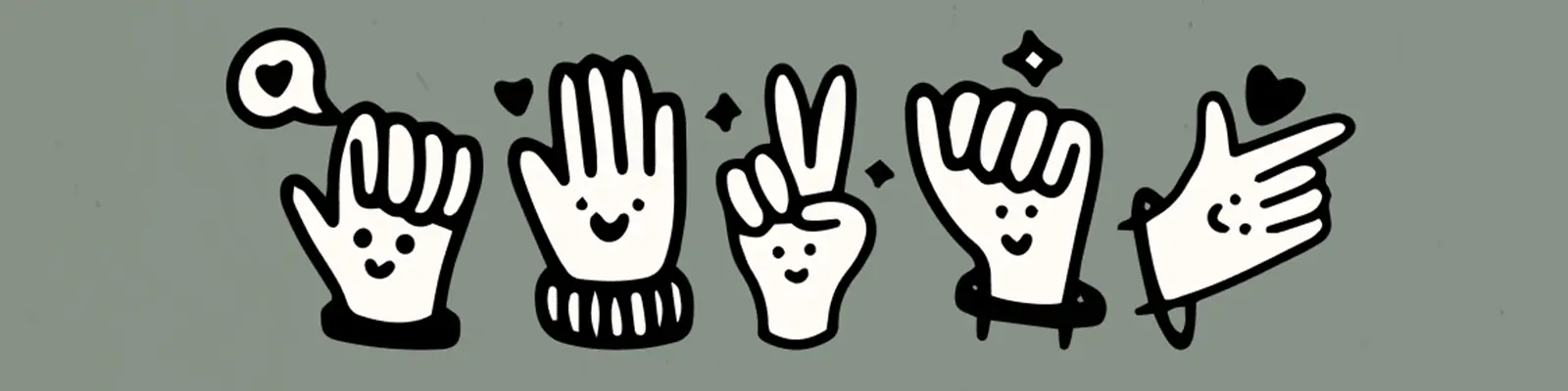 手绘趣味滑稽卡通线条可爱手势动作png插图ai矢量设计素材模版lllustration