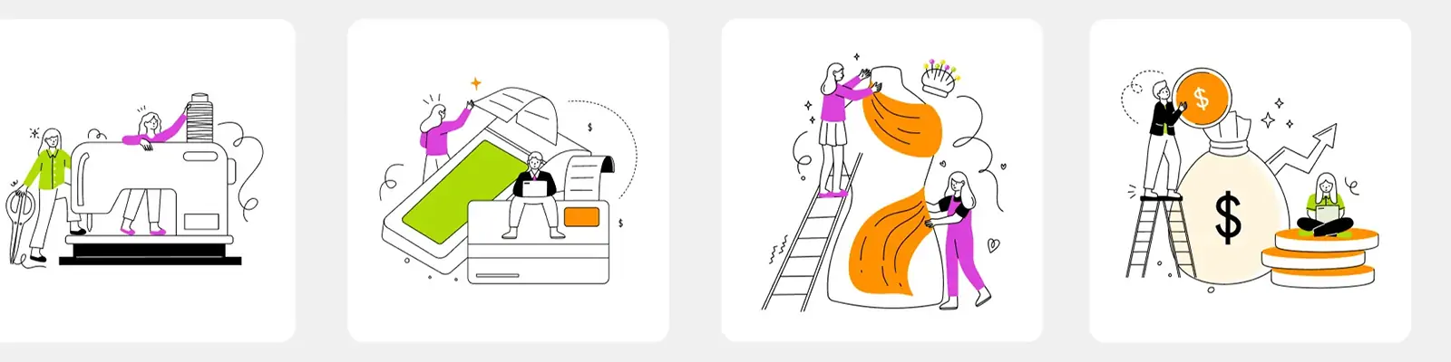 手绘卡通线条商务团队合作数据插图海报ai矢量设计素材模版lllustration