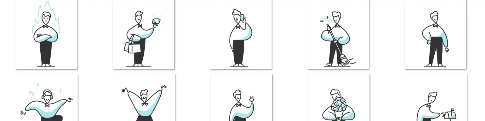 手绘极简主义可爱卡通黑白线条人物插图ai矢量设计素材模版lllustration