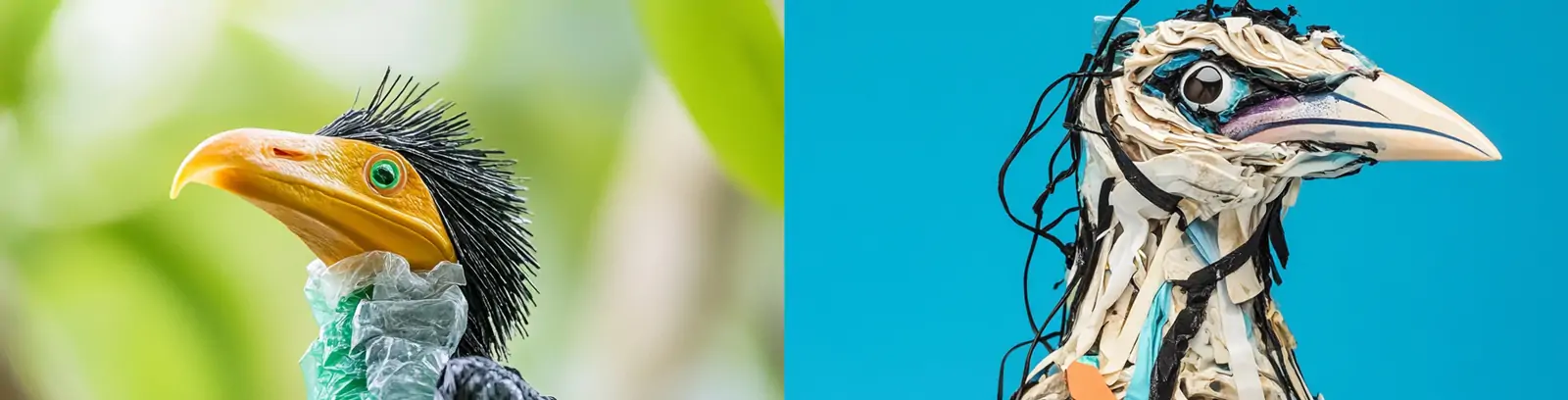 创意塑料垃圾动物鸟立体模型摄影海报midjourney关键词咒语