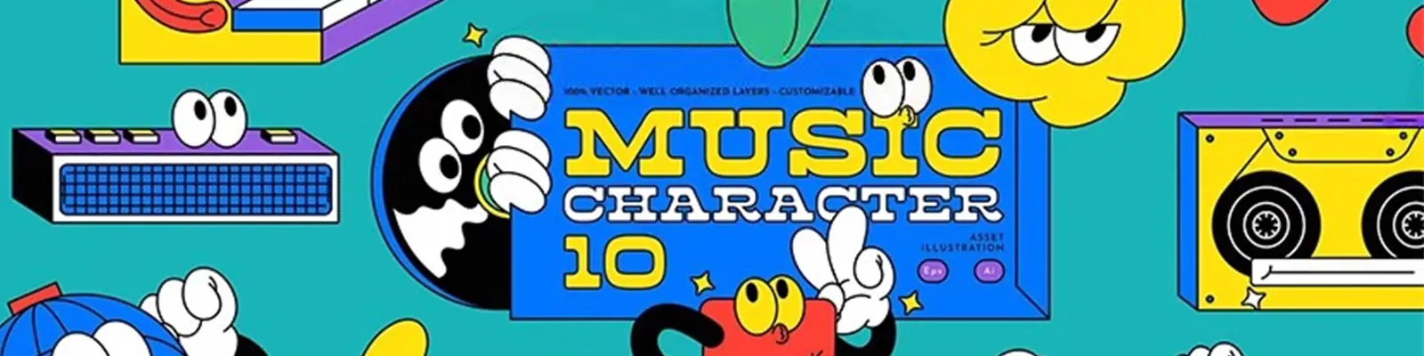 潮流扁平拟人化音乐音符卡通人物表情插画ai矢量设计素材模版lllustration