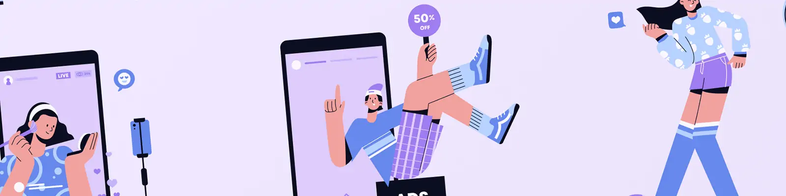 手绘卡通移动社交媒体营销电商直播插图ai矢量设计素材模版lllustration