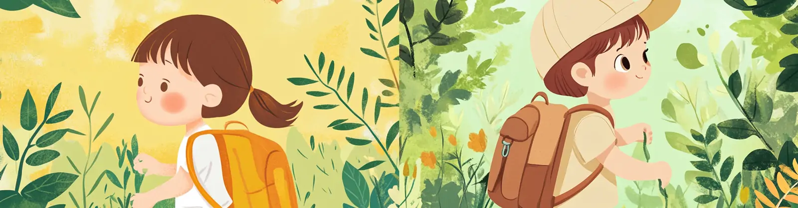 动漫可爱卡通儿童探索自然郊游场景插图海报midjourney关键词咒语