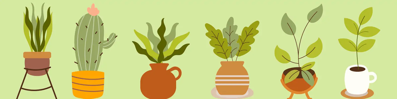 手绘绿色室内绿植盆栽鲜花植物插图ai矢量设计素材模版llustration