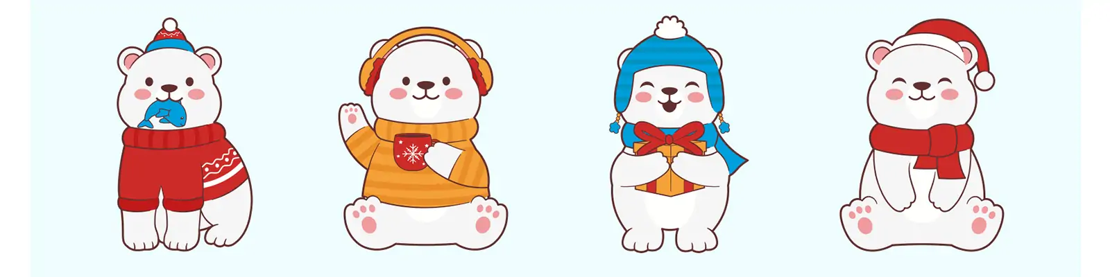 手绘可爱卡通冬天圣诞节小熊装扮插图海报ai矢量设计素材模版llustration