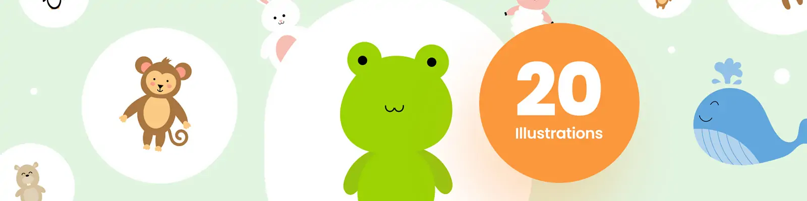 手绘可爱卡通动物熊猫青蛙猴子头像插图ai矢量设计素材模版llustration