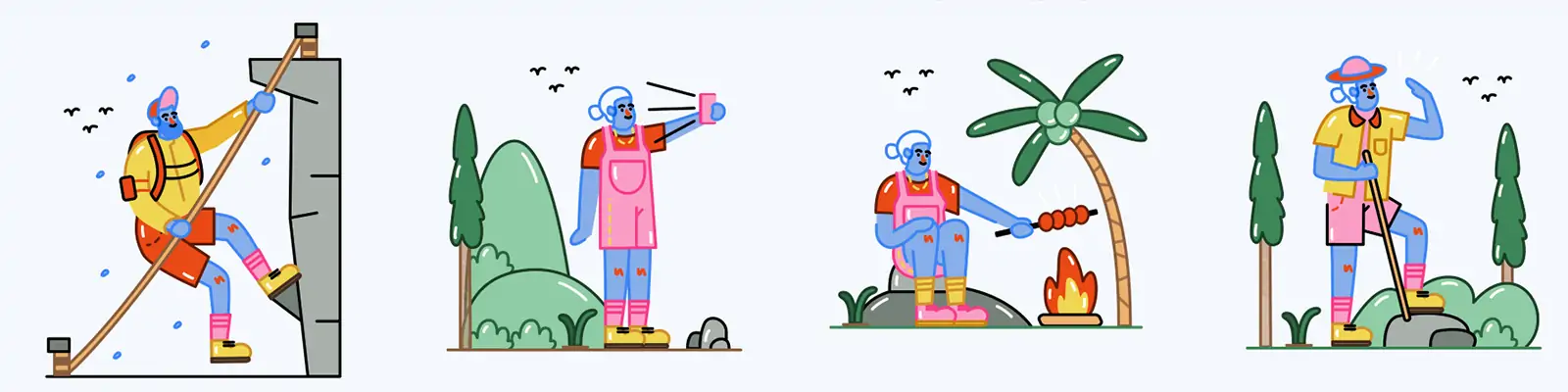 手绘简约彩色卡通人物旅行度假插图海报ai矢量设计素材模版llustration