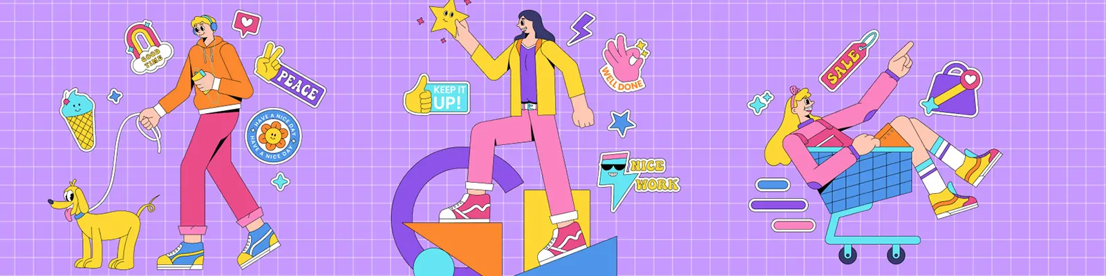 手绘潮流趣味卡通人物形象贴画figma插图ai矢量设计素材模版llustration
