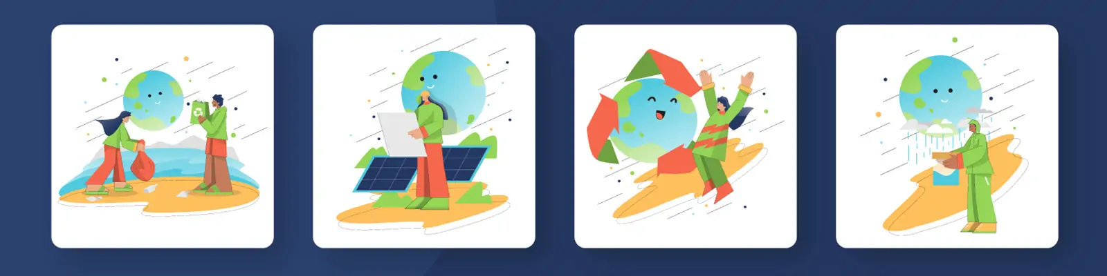 手绘卡通绿色环保地球日宣传插图海报线稿ai矢量设计素材模版llustration